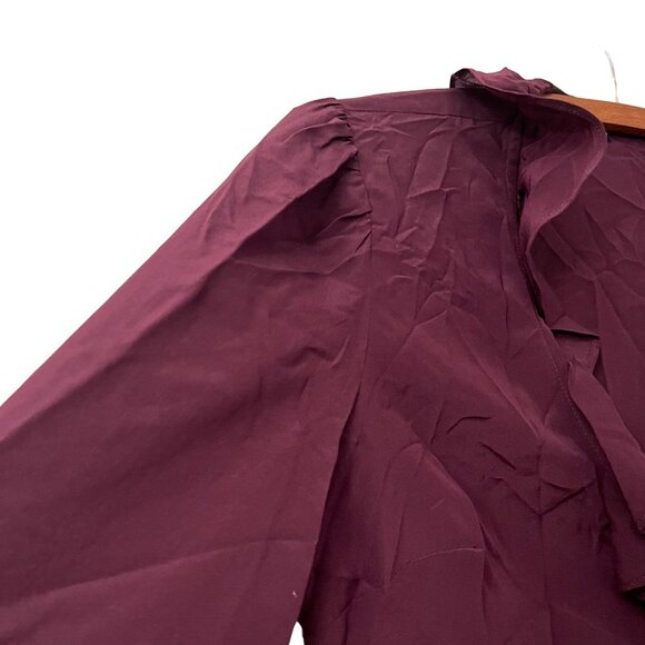 Madewell Womens Deep Burgundy Silk Ruffle Wrap Blouse Size Small - Picture 4 of 7